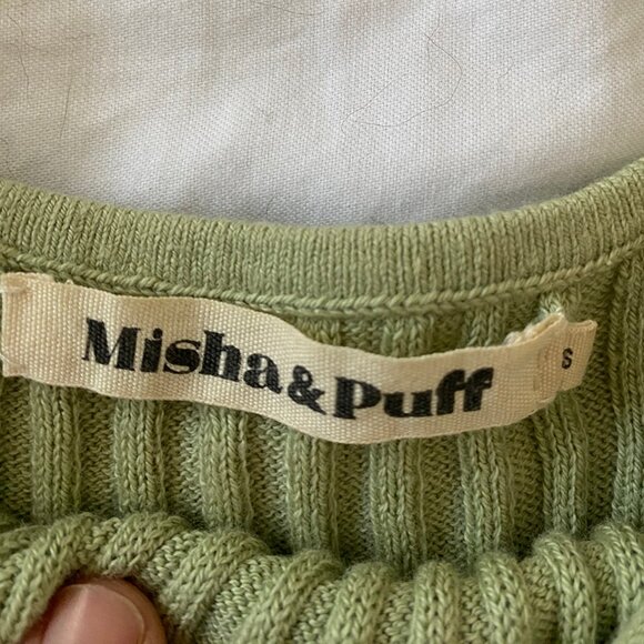 Misha & Puff Pima Cotton Ribbed Knit Tank – Sage Green, Size S - Picture 3 of 5